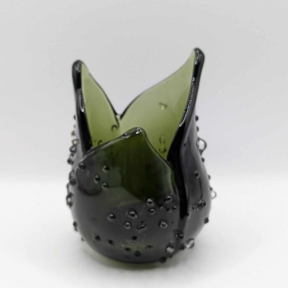 Vintage Partylite Green Art Glass - Tea Light Candle Holder looks like Alien Egg